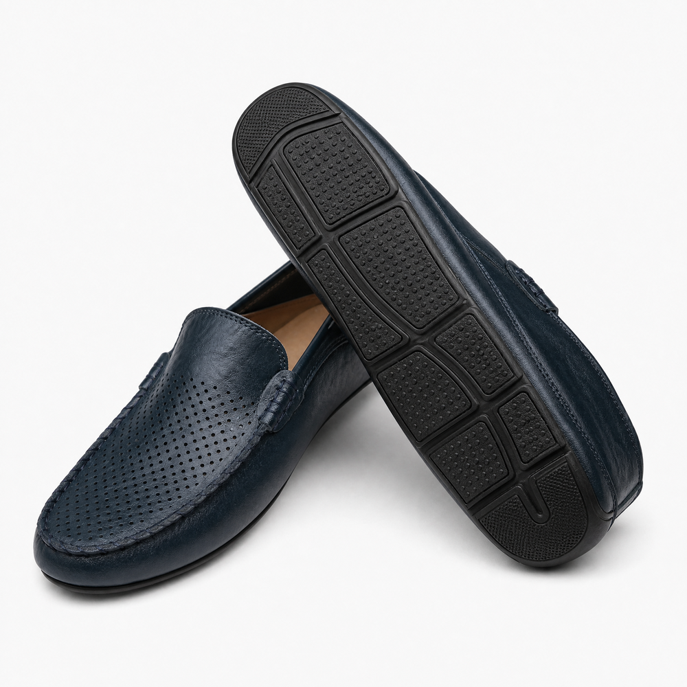 Tan Leather Perforated Loafers