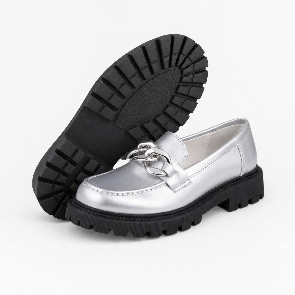 Silver Patent Bow Raised Loafers