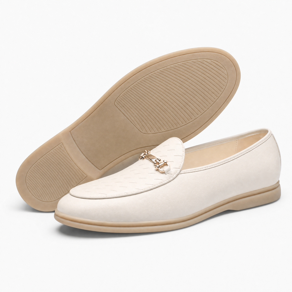 White Leather Horsebit Loafers