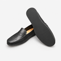 Black Leather Plain Loafers
