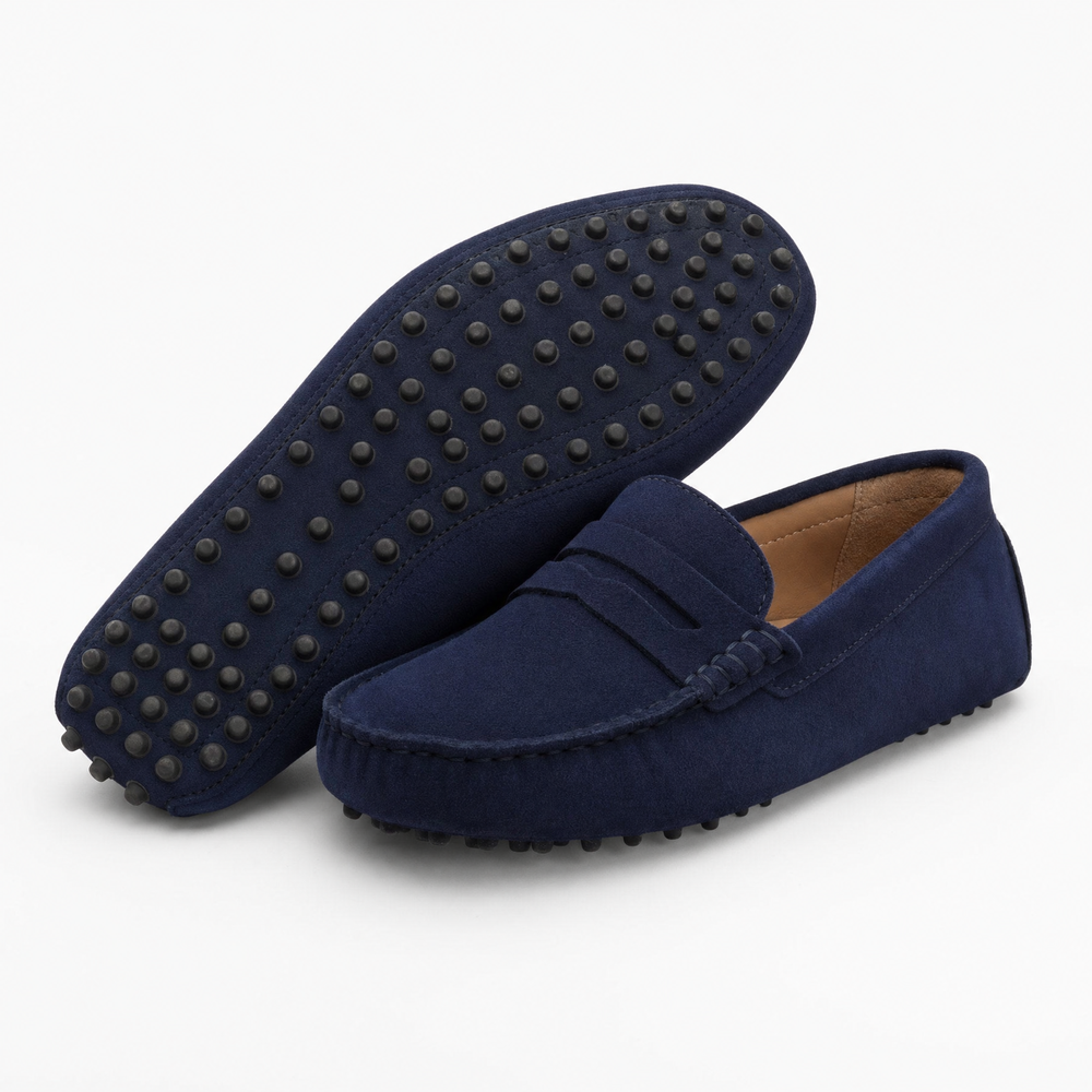Blue Stitched Lace Up Loafers