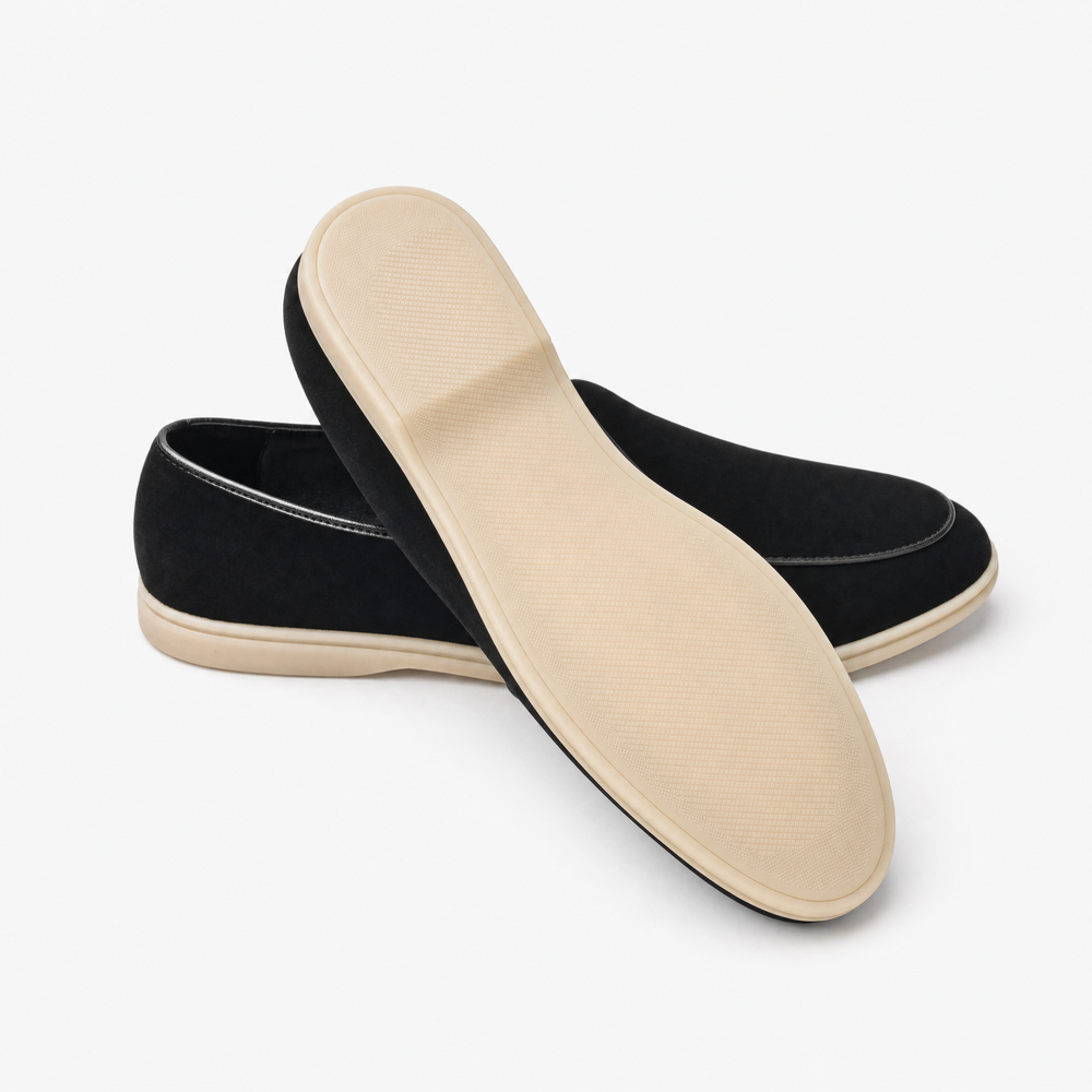 Black Suede Piped Loafers