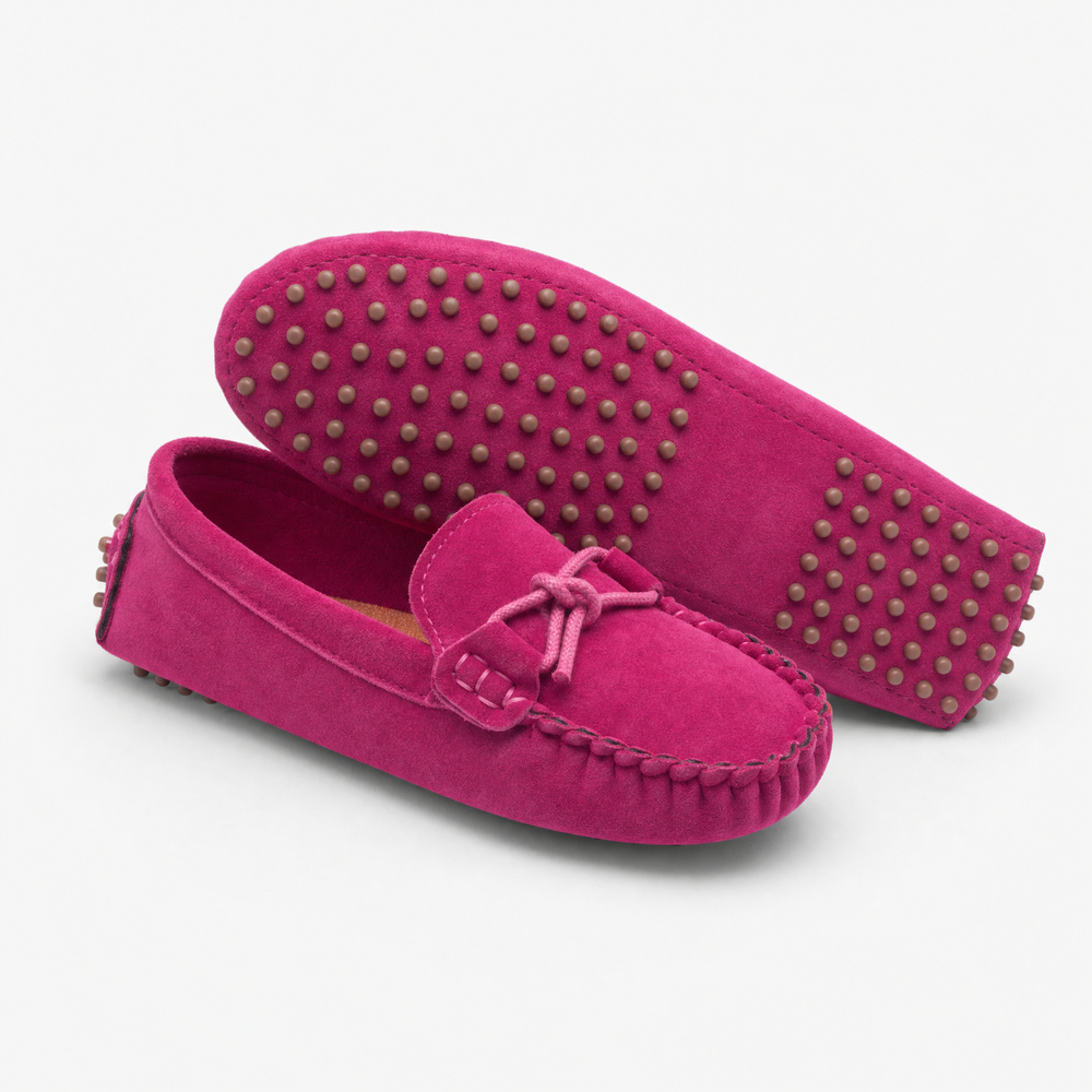 Girls Pink Suede Driving Loafers