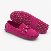 Girls Pink Suede Driving Loafers