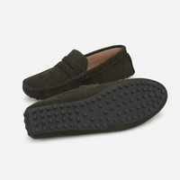 Brown Suede Pointed Flat Loafers