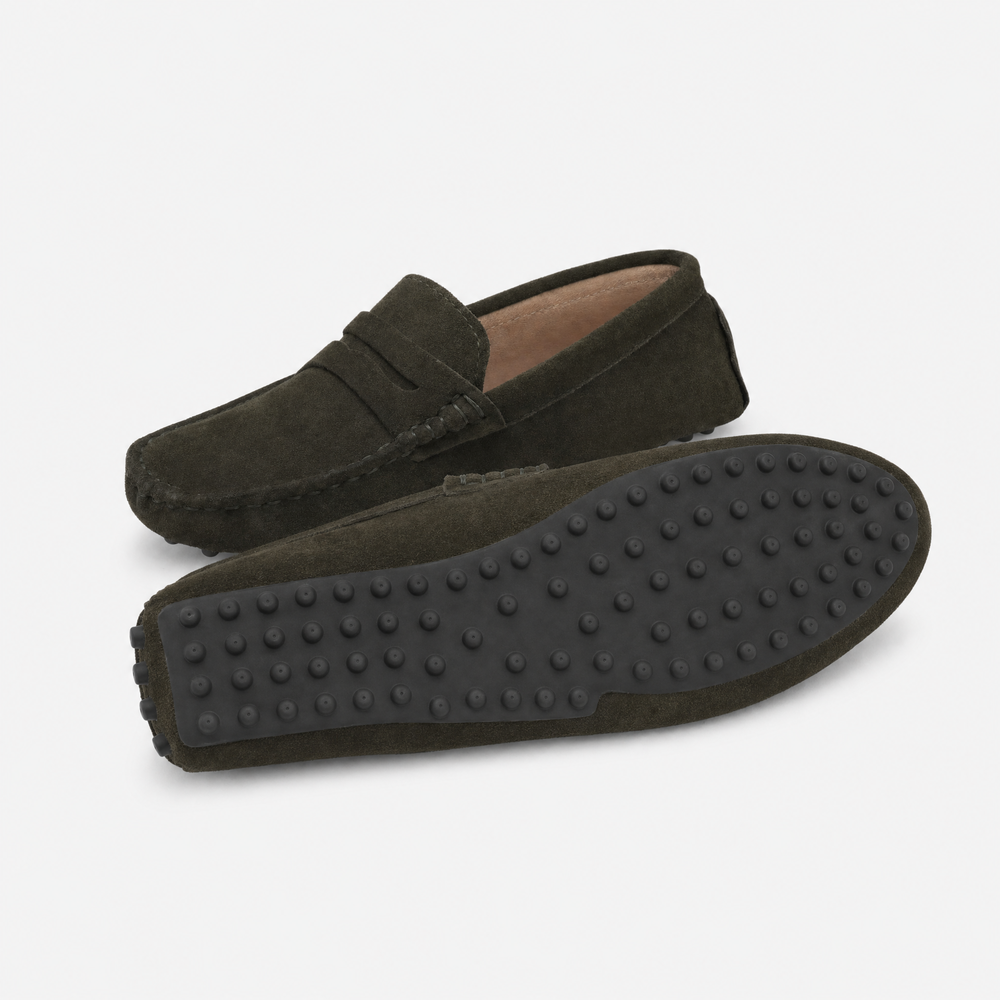 Brown Suede Pointed Flat Loafers
