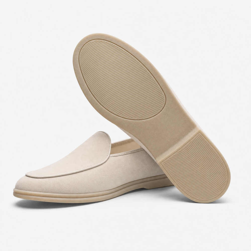 Beige Suede Flat Loafers