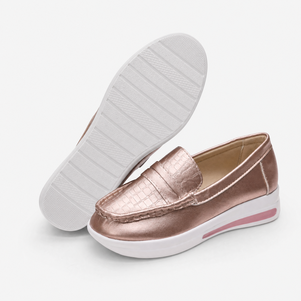 Rose Gold Textured Platform Loafers
