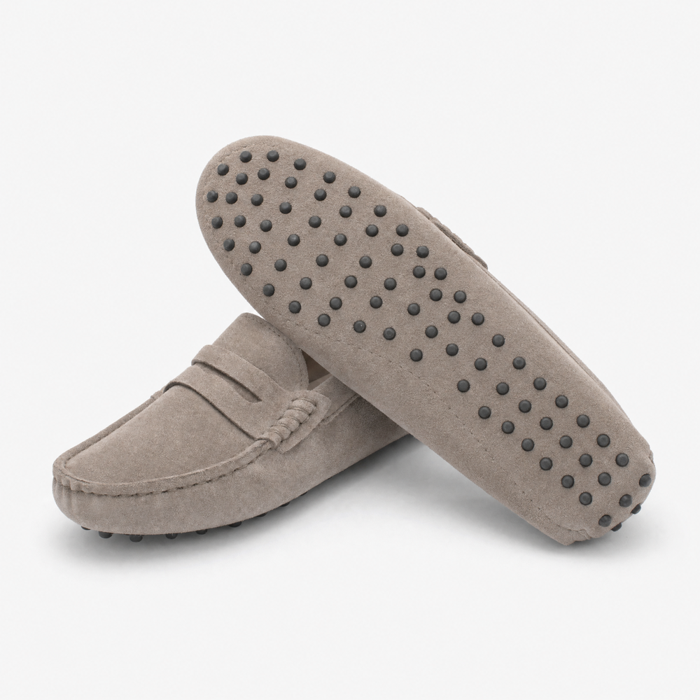 Grey Suede Driving Stitch Loafers