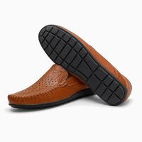 Brown Perforated Slip On Loafers