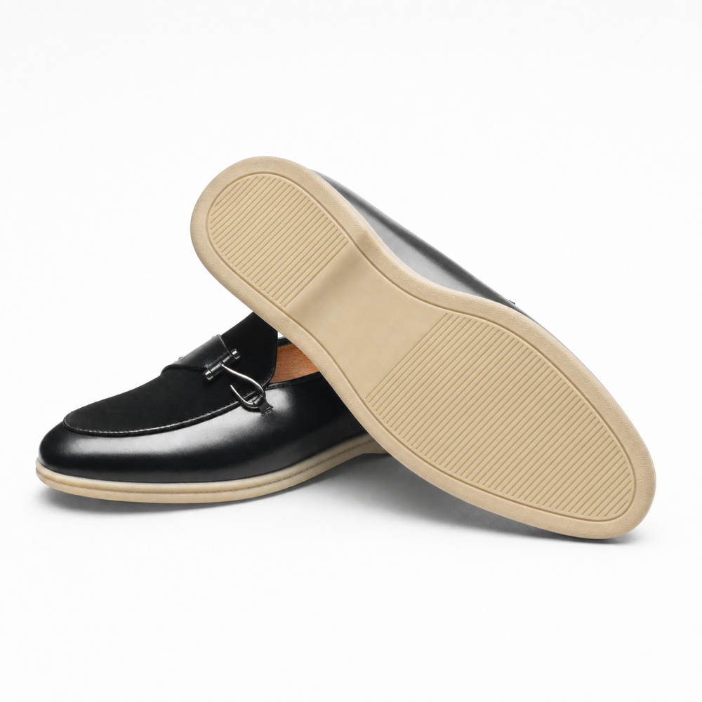 Black Woven Gold Horsebit Loafers