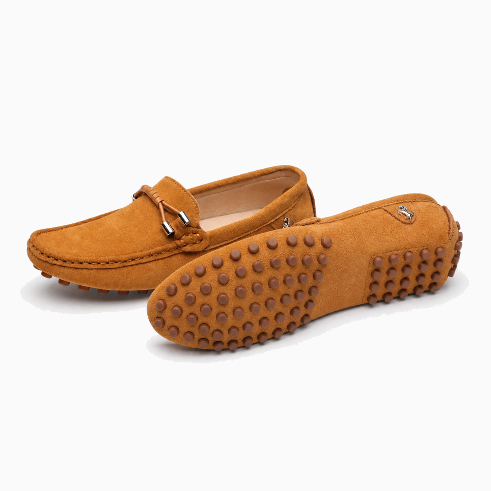 Camel Suede Driving Tie Loafers