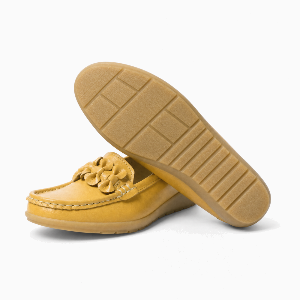 Yellow Suede Studded Driving Loafers