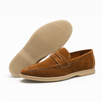 Brown Suede White Stitch Loafers