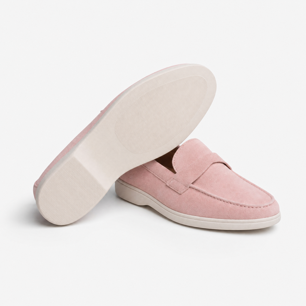 Pink Suede Penny Loafers