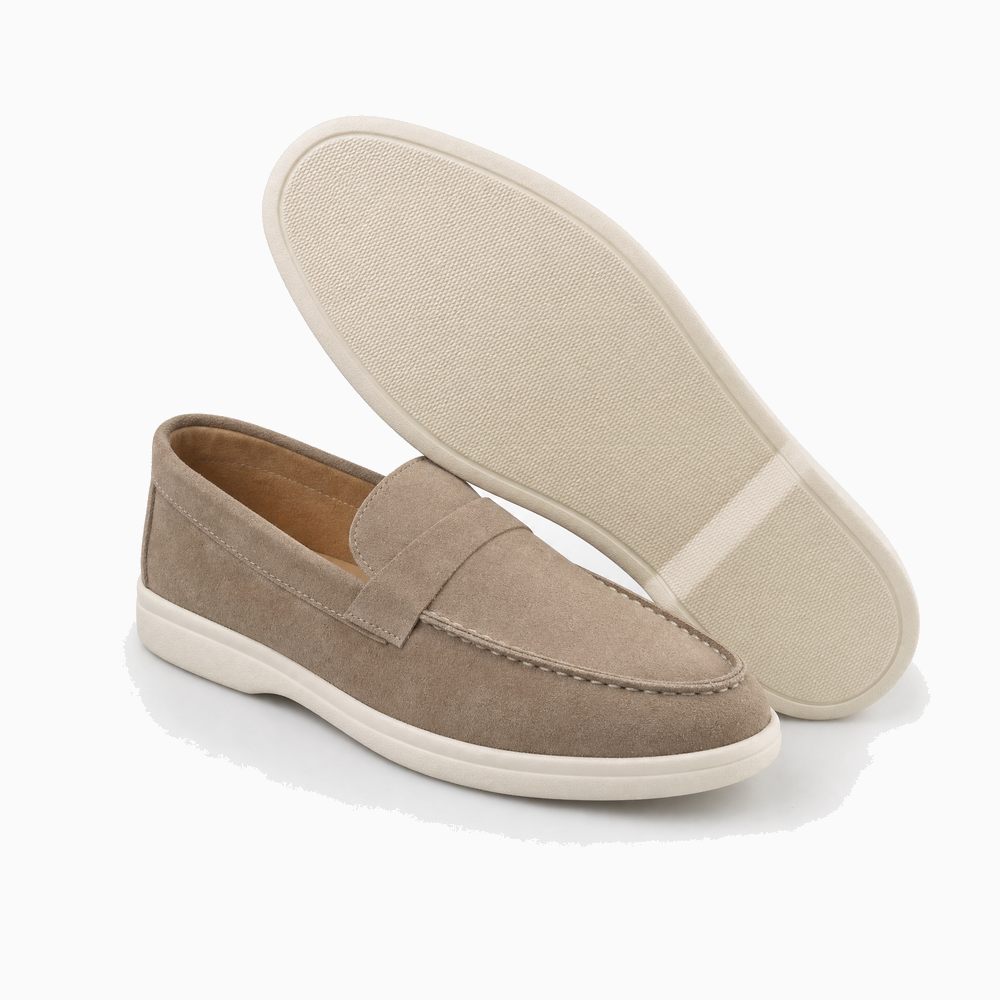 Taupe Suede Stitched Loafers