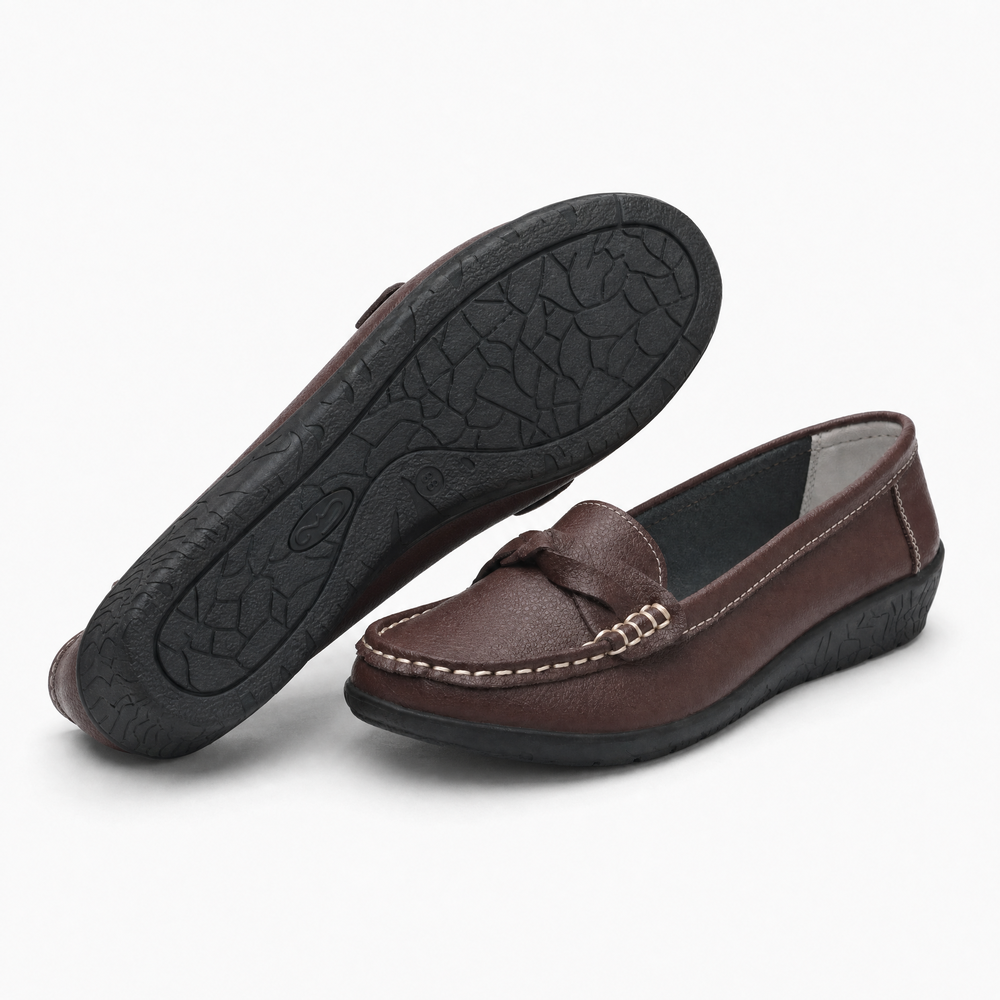 Brown Leather Chain Wedge Loafers