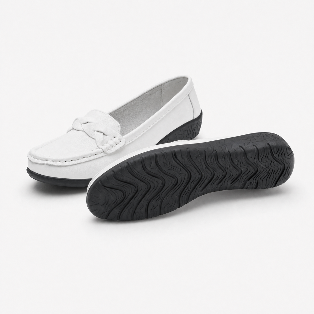 White Braided Leather Loafers