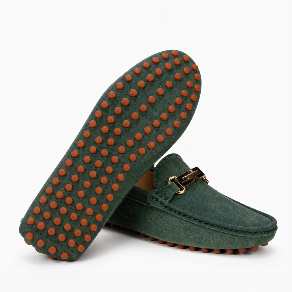 Green Suede Pebbled Driving Loafers