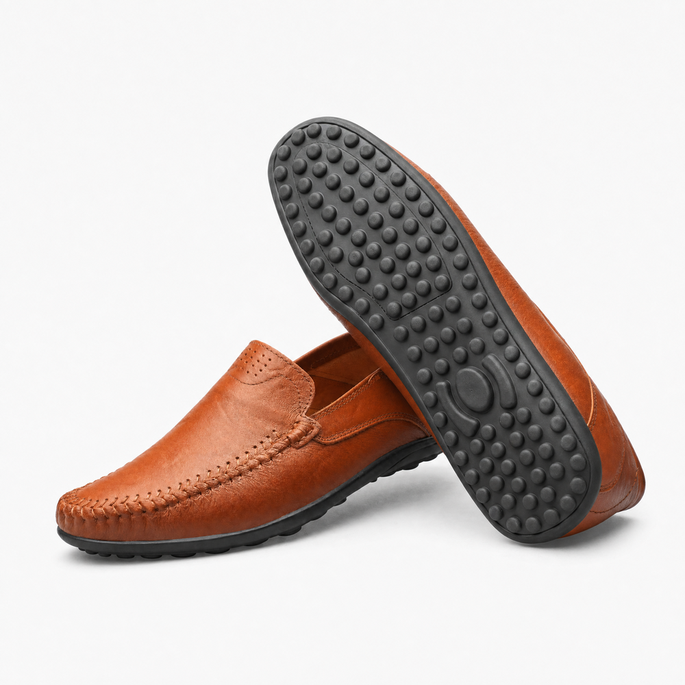 Brown Perforated Vamp Loafers