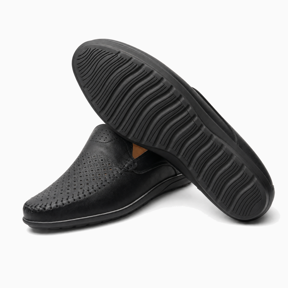 Black Perforated Trim Loafers