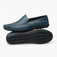 Navy Blue Leather Apron Toe Loafers