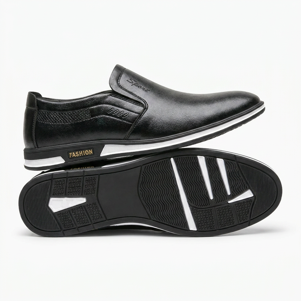 Black Leather White Sole Loafers