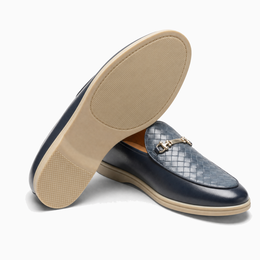 Navy Woven Horsebit Loafers