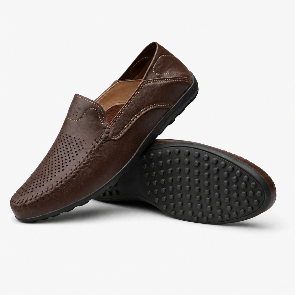 Brown Patent Stitch Loafers