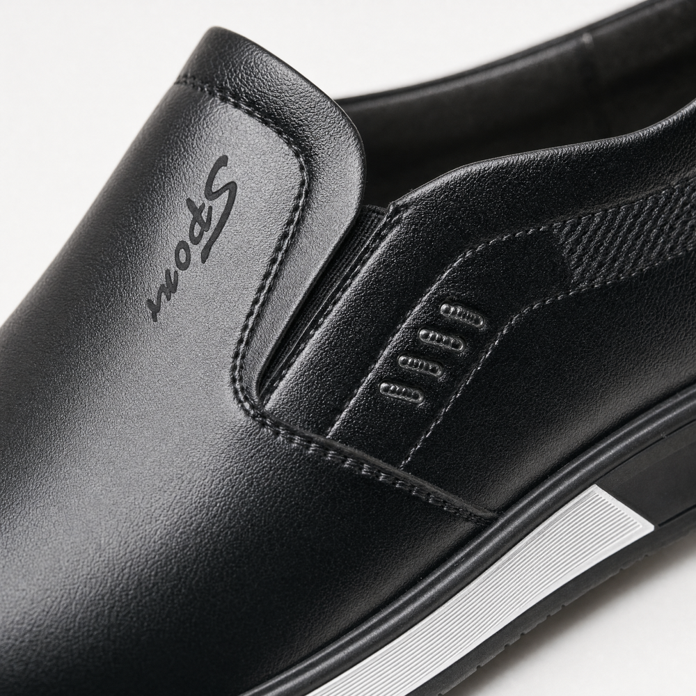 Black Leather White Sole Loafers