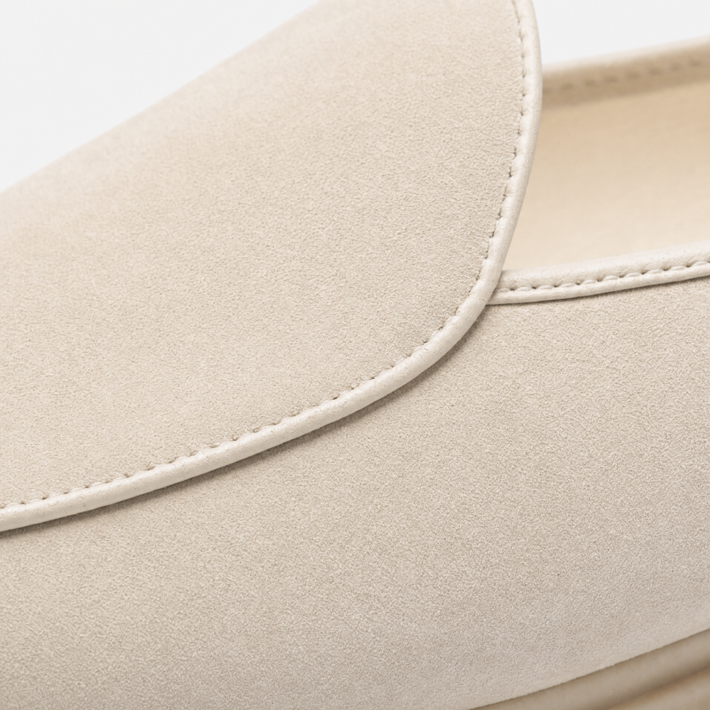 Beige Suede Flat Loafers