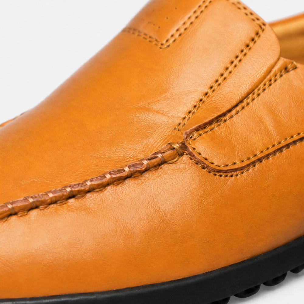 Camel Leather Smooth Loafers