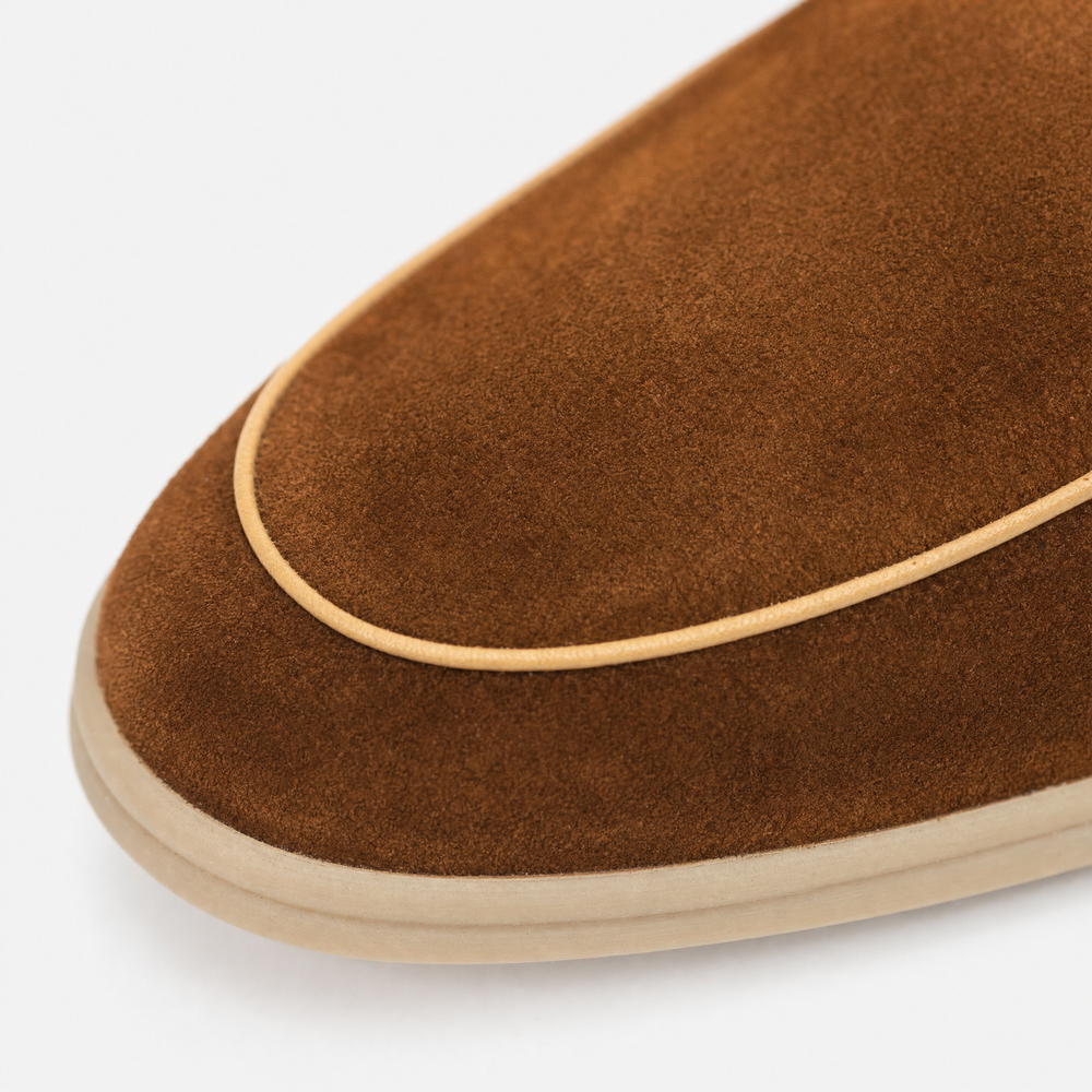 Brown Suede Contrast Piping Loafers