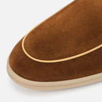 Brown Suede Contrast Piping Loafers