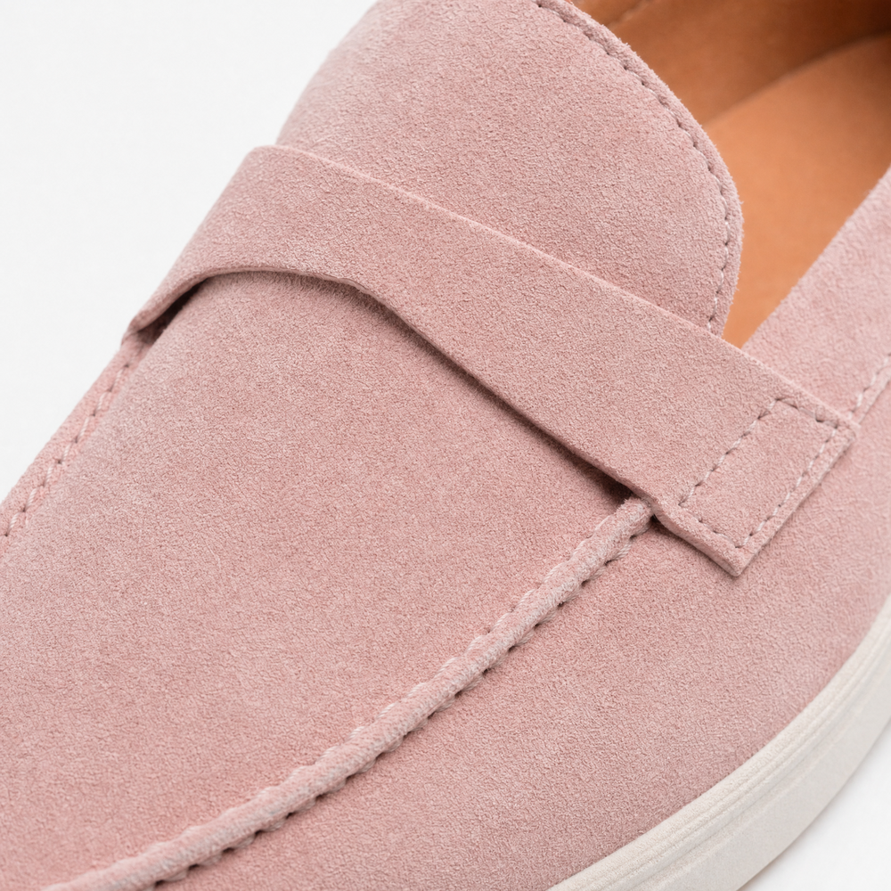 Pink Suede Penny Loafers