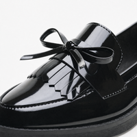 Black Patent Bow Fringe Loafers