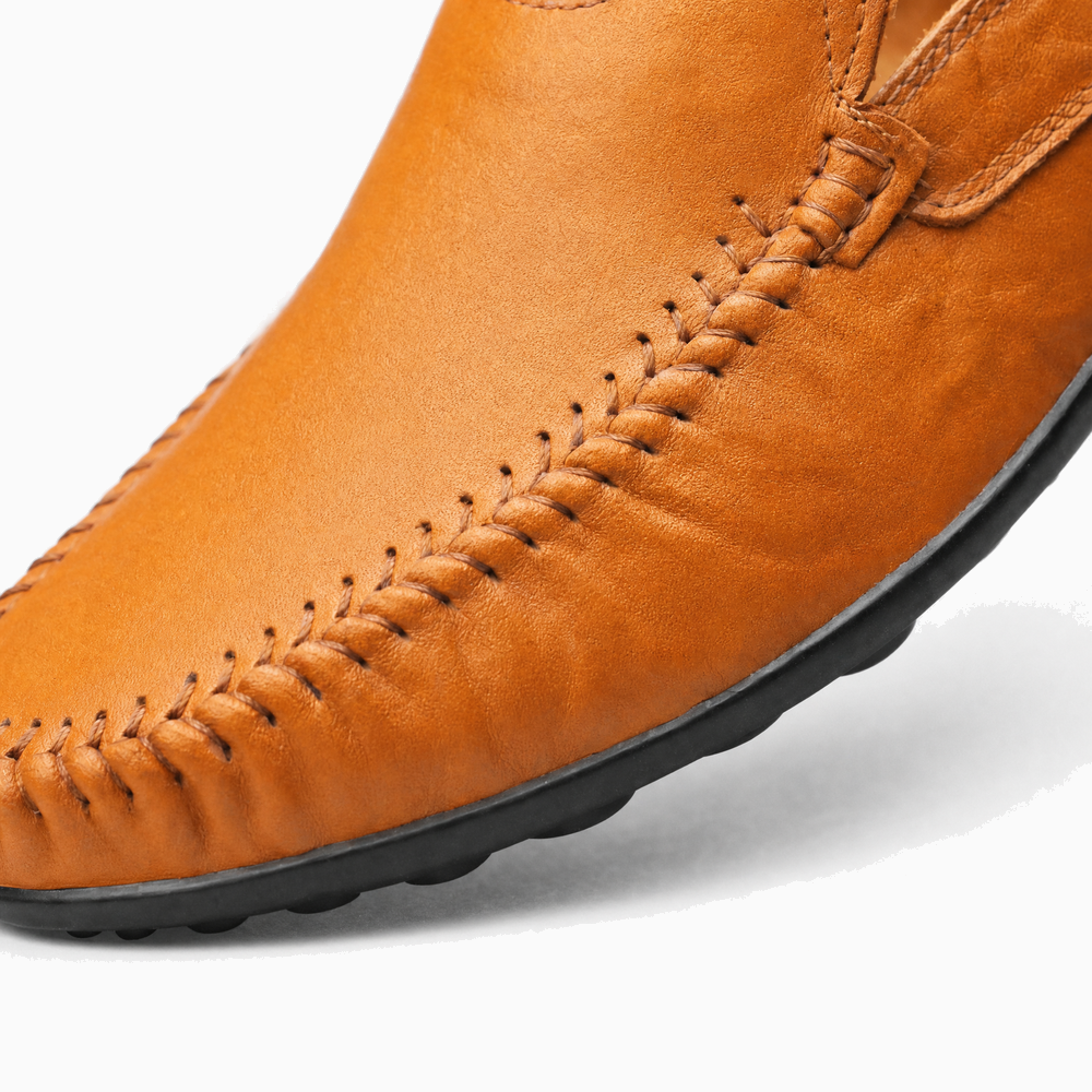Brown Stitched Vamp Loafers