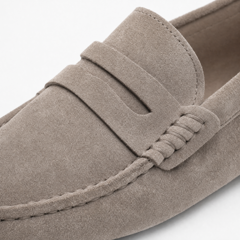 Grey Suede Driving Stitch Loafers