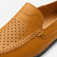 Camel Perforated Slip On Loafers