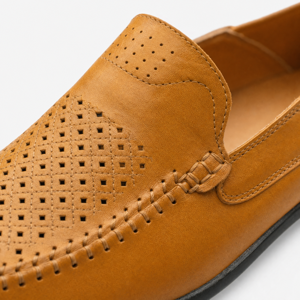 Camel Perforated Slip On Loafers