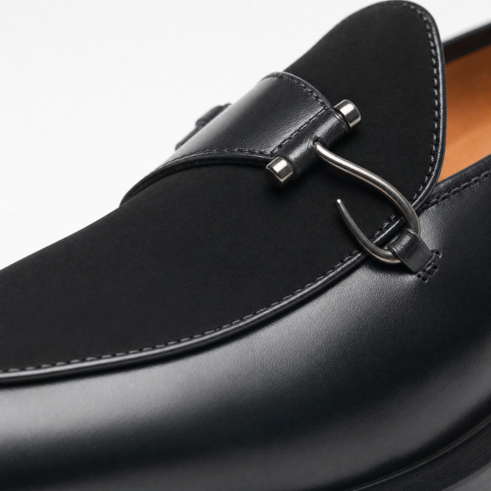 Black Woven Gold Horsebit Loafers