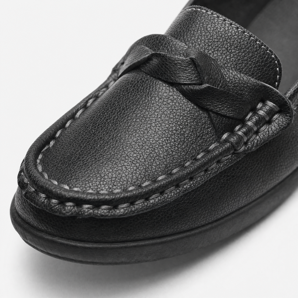 Black Braided Wedge Loafers