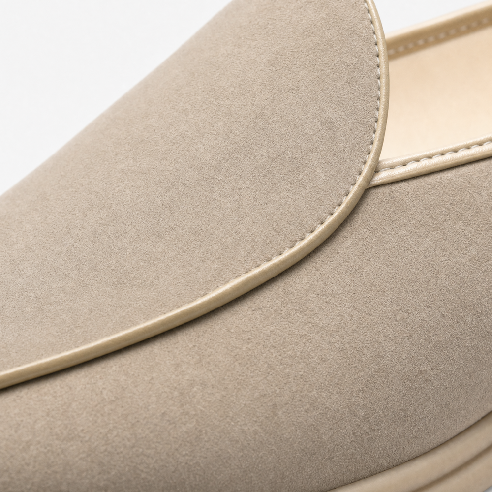 Beige Suede Slip On Loafers