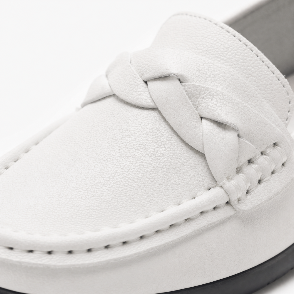 White Braided Leather Loafers