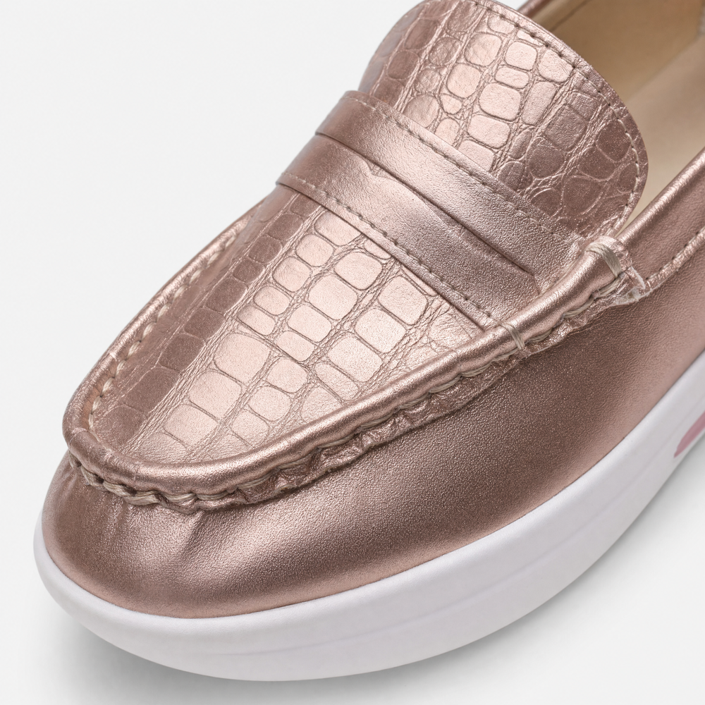 Rose Gold Textured Platform Loafers