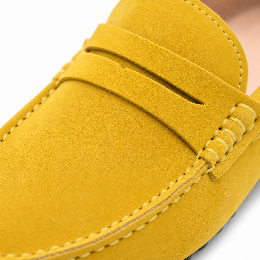 Yellow Suede Penny Boat Loafers