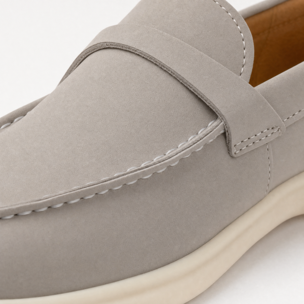 Grey Suede Penny Flat Loafers