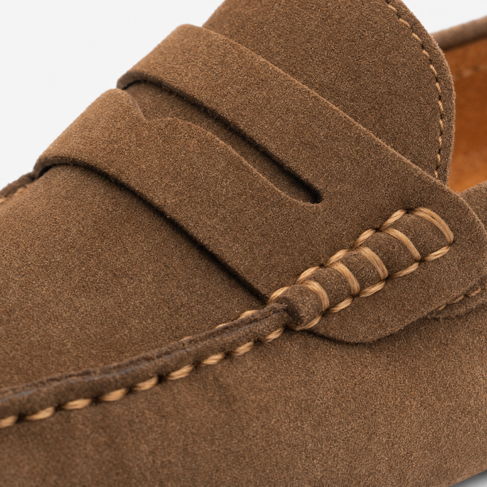 Brown Suede Studded Penny Loafers