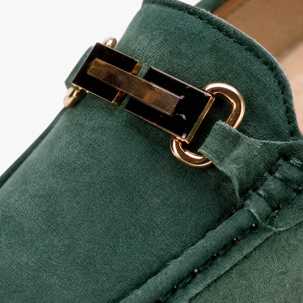 Green Suede Pebbled Driving Loafers