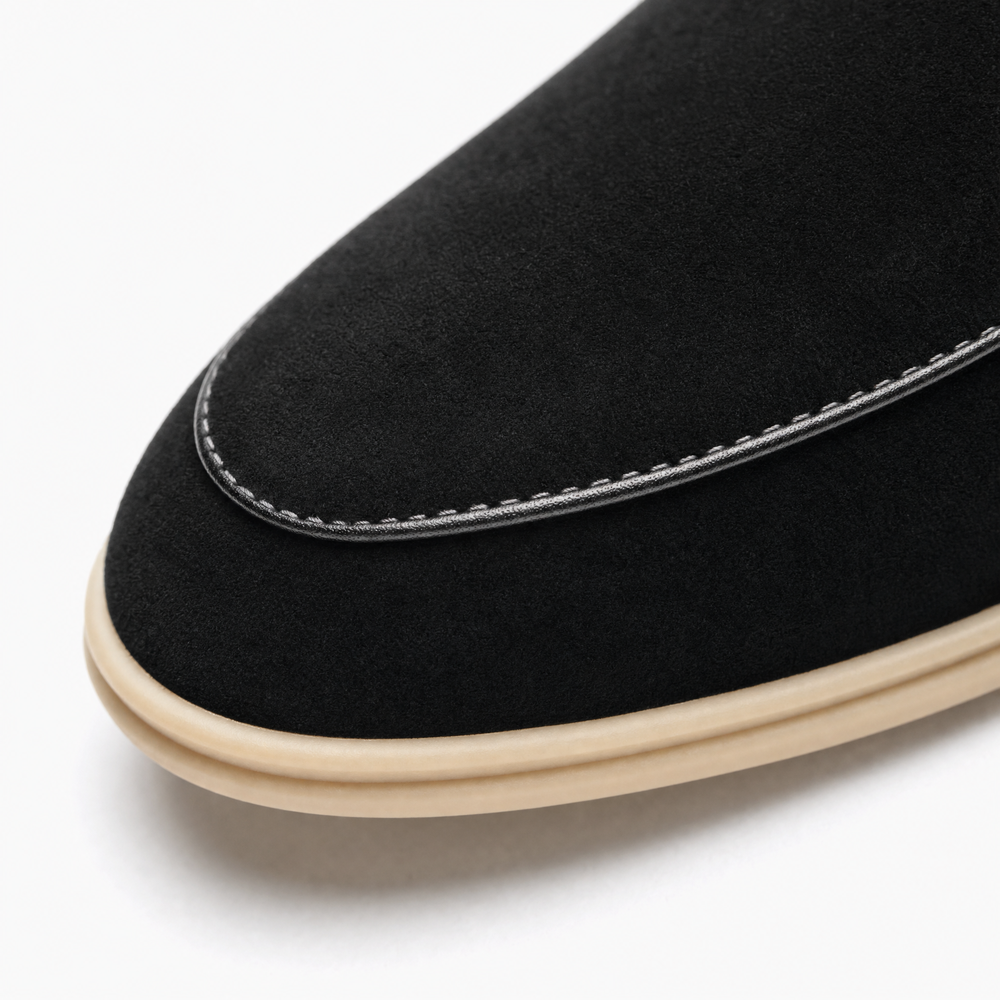 Black Suede Piped Loafers